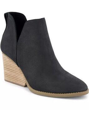 TOMS Black Leather Wedge Ankle Boot Size 10